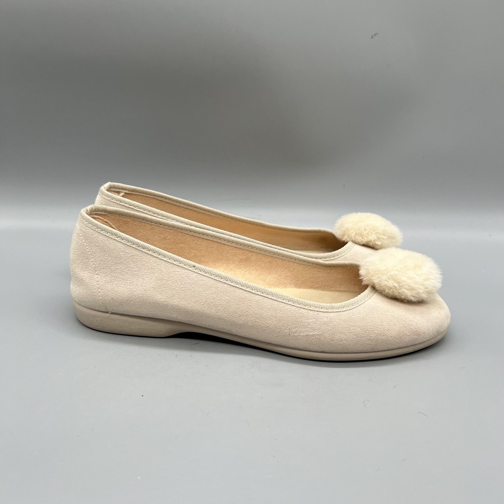 Childrenchic Ballet Slipper Girls 6 Beige Fur Pom Pom Preppy Petite Plume Luxury